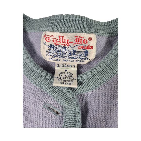 Tally Ho Lavender Green Floral Embroidered Vintage Wool Cardigan Sweater M - Picture 3 of 3